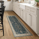 Farmhouse Entryway Rugs 2x6, Low Pile Kitchen Runners Washable Non Slip, Distressed Medallion Printed Carpet Runners for Hallway/Bathroom/Bedroom Bedside/Laundry Room, Deep Blue/Multi