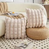 Neelvin Beige Faux Fur Cozy Soft Plaid Decorative Throw Pillow Covers 12x20 inch Set of 2,Velvet Pillowcase Cushion Case for Sofa Couch