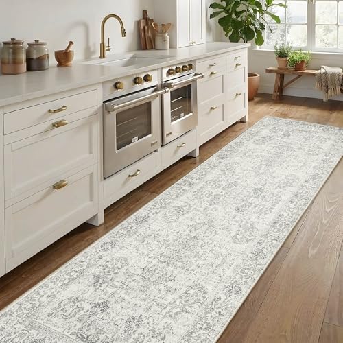 2'6" x 8' Grey Vintage Runner Rug for Hallways Kitchen