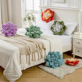 Green Grey 3D Plant Succulent Pillow 13.8" Plush Throw | Cute flower shaped decorative cushion. Soft unique accent for bedroom home decor. Cozy botanical.
