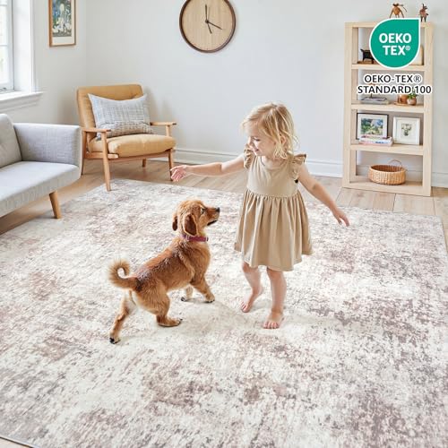 6x9 Area Rugs for Living Room Large Washable Abstract Rug Beige Grey