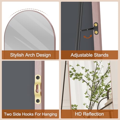 ZHUNFA Pink Mirror Full Length, 58"×16 "×3" Arched-Top Full Length Mirror | can Wall Mounted, Standing or Leaning, Full Body Mirrors With Aluminum Alloy Frame, Home Decor.
