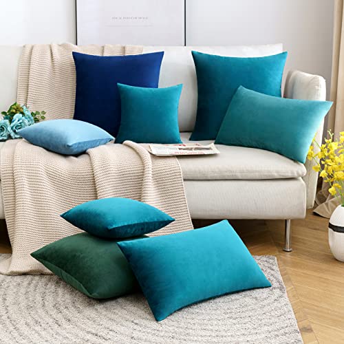 MIULEE Pack of 2 Velvet Decorative Pillow Covers Teal Bundle Set of 2 Pillow Inserts 18x18