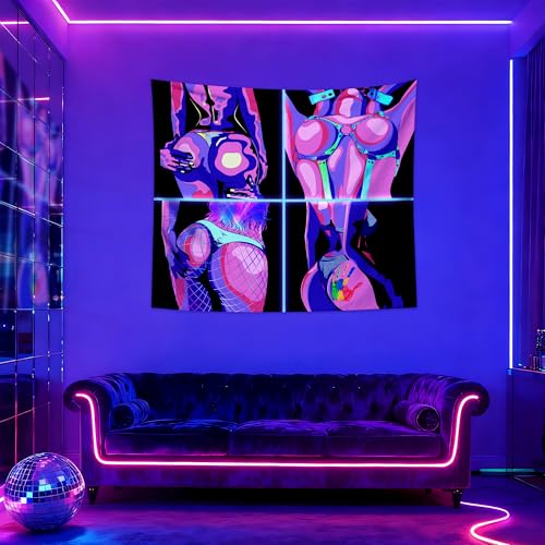 QGHOT Black Light Hot Girl Wall Decor Blacklight Sexy Tapestry Wall Hanging Black Light Sex Poster for Adults Room Bedroom Dorm Decor 60 * 50 in