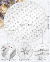 COOLWUFAN 48 Inches Faux Fur Christmas Tree Skirt for Xmas Tree Holiday Party Decorations White Plush Silver Sequin Snowflake (Silver)