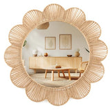 Sintuff Boho Scalloped Wall Mirror Decorative Flower Round Wavy Mirror with Frame Rustic Farmhouse Rattan Wicker Natural Wall Decor for Bathroom Bedroom Office (Jute,24 Inch,Scalloped)