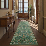 Kitchen Runner Rugs Washable, Boho Floral Hallway Runner Rug 8ft, Botanical Birds Indoor Floor Carpet for Entryway Laundry Bedroom Bedside, Dark Green