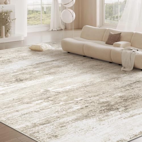 Washable Rug 10x14 Area Rugs for Living Room: Large Neutral Soft Rug Abstract Non Slip Low Pile Modern Carpet for Bedroom Kitchen Nursery Office Dining Room Indoor (Beige, 10'x14')