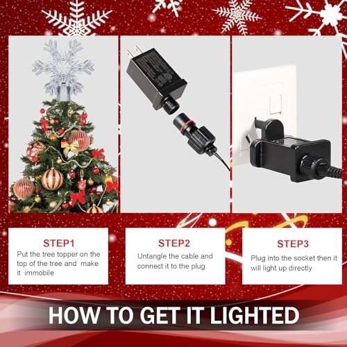 AOMIL Christmas Tree Topper, 3D Rotating Silver Snowflake Pattern Projector for Xmas Tree Topper, Hollow Design Christmas Decorations, Christmas Decor