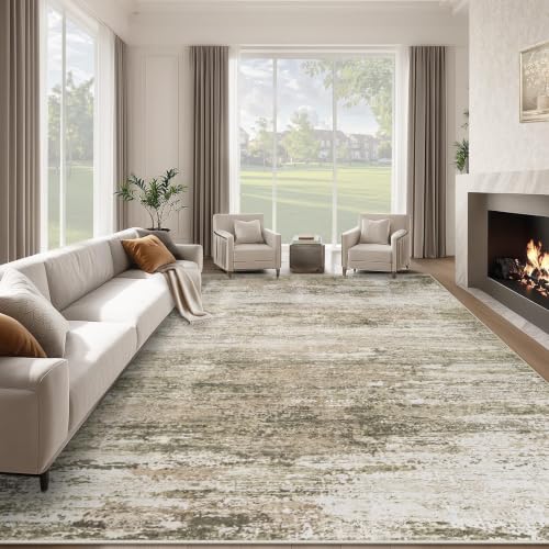 Washable Rug 8x10 Area Rugs for Living Room: Large Neutral Soft Rug Abstract Non Slip Low Pile Modern Carpet for Bedroom Kitchen Nursery Office Dining Room Indoor (Brown, 8'x10')