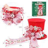 HMASYO Candy Cane Christmas Tree Topper, Velvet Red Tree Topper Hat with Candy Peppermint Bows Ribbon Ornament, Top Hat Christmas Tree Topper for Home Office Holiday Tree Decoration Xmas Gift