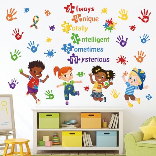 decalmile Autism Wall Decals Inspirational Quotes Colorful Hand Prints Wall Stickers Kids Room Classroom School Library Wall Decor