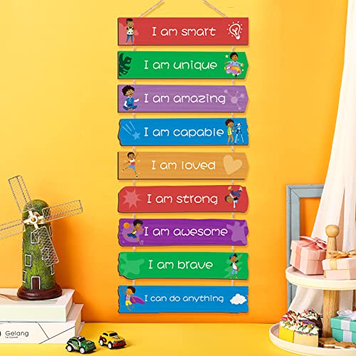 Chunful Set of 9 Boys Room Bedroom Decor Boys Inspirational Wall Decor Wood Hanging Plaque Motivational Kids Bedroom Wall Sign for Kids Teenage Toddler(Black Boy)