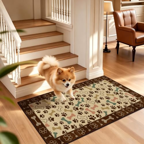 Waterproof 2x4 Runner Rug Non Slip Floor Runners for Dogs, Beige Paws