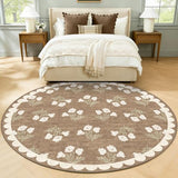 Tan 6ft Round Area Rug for Living Room Soft Washable Carpet