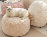 Tingting's Dream Soft Plush Round Stuffed Pouf Ottoman Living Room Foam Particles Floor Pouf Foot Rest Sofa Fluffy Poufs Foot Stool (Beige White, 47×30CCM/18.5"×11.8")
