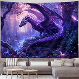 MERCHR Purple Dragon Tapestry Medieval Fantasy Animal Cool Tapestry Wall Hanging for Bedroom Aesthetic, Psychedelic Magic Forest Tree Tapestries for Living Room Dorm Decor 60x40 Inch
