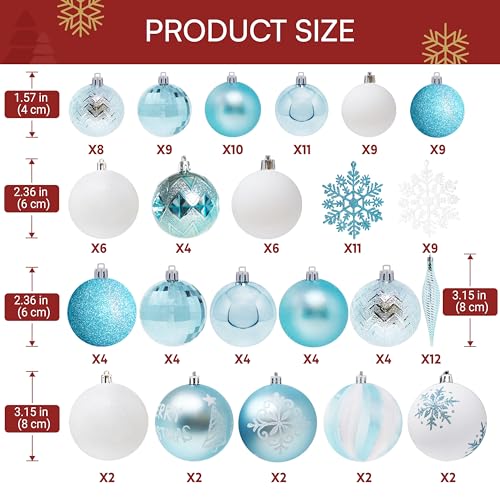 Joiedomi 133 Pcs Christmas Ornaments, Blue & White Assorted Shatterproof Christmas Balls Ornaments for Xmas Tree Wreath Garland Holidays Indoor/Outdoor Party and Events