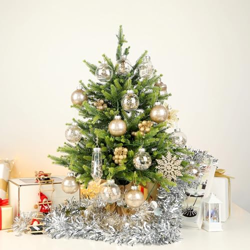 SHareconn 86PCS Christmas Tree Ornaments Clear Set,Shatterproof and Clear Plastic Baubles for Xmas Tree Decor, Holiday Wedding Party Decoration,Champagne