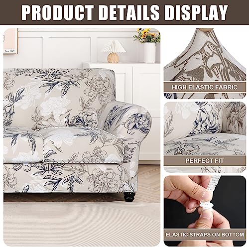 SearchI Stretch Sofa Cover Printed Couch Cover, Floral Pattern 3 Pieces Loveseat Slipcover with 2 Separate Cushion Cover, Washable Furniture Protector for Living Room(Loveseat, Flower Shadow)