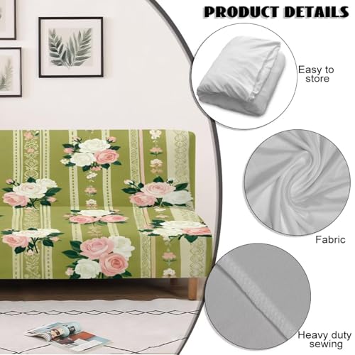 Rose 68 Inch Couch Covers for Armless Sofa Simple Stripe Slipcover for Furniture Protection Stretchable Futon Couch Cover for Indoor