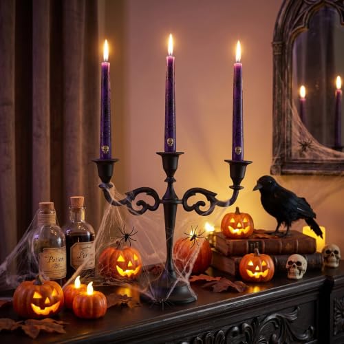 3-Arm Matte Black Metal Candelabra Halloween Centerpiece Taper Holder