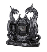 Mythical Dragon Duo Desk Clock in Metallic Look and Antique Face with Roman Numerals for Desktop, Shelf & Mantle As Gothic Medieval Decor Or Decorative Office Gifts