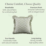 CPC Block Print Ruffle Throw Cover Emerald Green 20"x20" Inch Pack of 2-100% Cotton Ruffle Couch Decorative Boho Pillows Case for Living Room, Bedroom, Sofa, Farmhouse Gift for Spring, Mother's Day