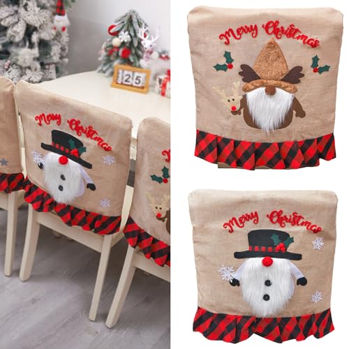 Festive Christmas Chair Back Adorable Cartoon Santa Chair Back Decor ForXmas Kitchen Dining Slipcovers