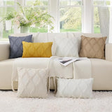 decorUhome Summer Throw Pillow Covers 18x18 Inch Set of 2, Soft Plush Faux Fur Wool Cream White Accent Couch Pillow Covers for Modern Farmhouse Bed Sofa Living Room