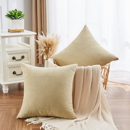 GAWAMAY Khaki Chenille Throw Pillow Covers 22x22 Set of 2 for Couch