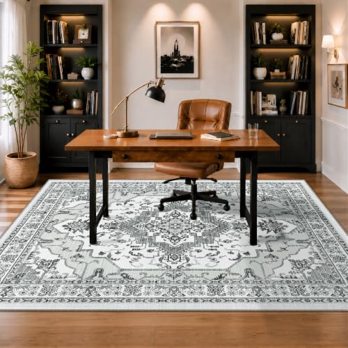 5x7 Washable Area Rug for Living Room, Light Grey