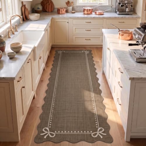 Garvee Scalloped Bow Runner Rug 2x6 Washable Kitchen Runner Rug Non-Slip