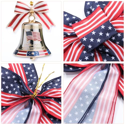 4th of July 250th Anniversary Ribbon Bow Set,Red White Blue Patriotic Decorations for Front Door Wreath Indoor Home Decor