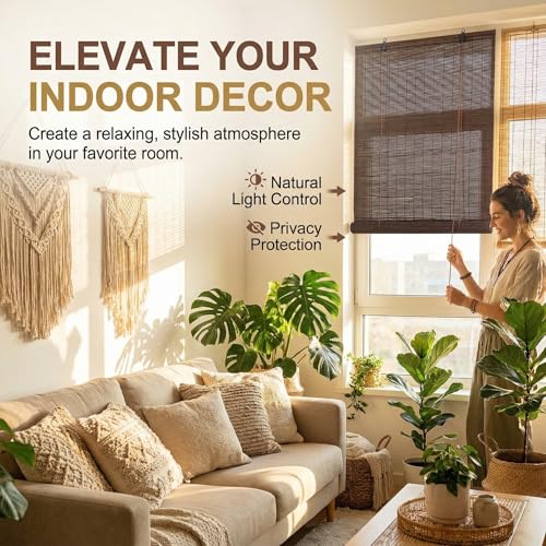 Bamboo Blinds for Interior Windows, Custom Bamboo Shades for Indoor Windows, Roller Shades for Indoor Window and Outdoor Patio, Decks, Porches, Backyards