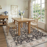 Washable Area Rug 10x14 Non-Slip Floral Boho Dining Carpet, Black