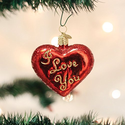 Old World Christmas I Love You Heart Glass Blown Ornament for Christmas Tree, Handcrafted Holiday Decoration, Heart Saying Collection