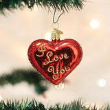Old World Christmas I Love You Heart Glass Blown Ornament for Christmas Tree, Handcrafted Holiday Decoration, Heart Saying Collection