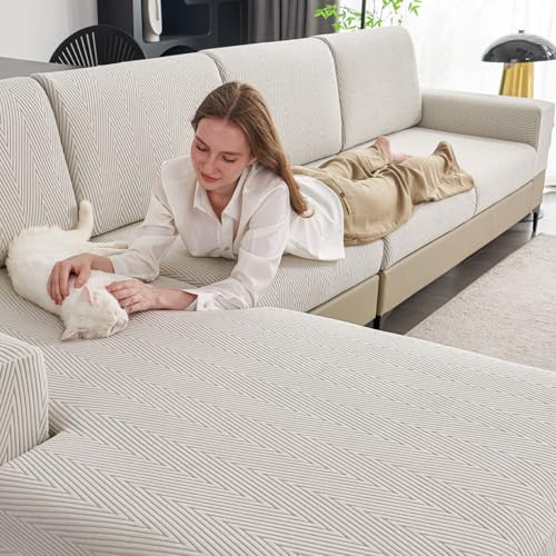 Couch Cushion Covers for Sectional Sofa, Wear Resistant Stretch Sofa Slipcovers for Sofa Universal Cushion Protector Washable Elastic Thick Seat Cover for Pets (Light Gray, 1 Back Cover)