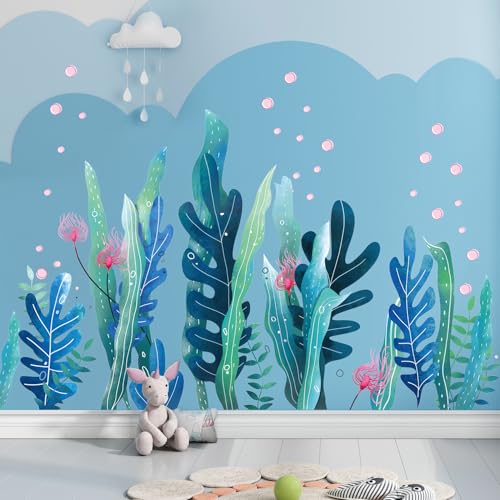 Amaonm 3D Under The Sea World Seaweed Grass Wall Decals, Removable Ocean Nature Scenery Baseboard Stickers DIY Art Decor for Wall Corner Nursery Bathroom Bedroom Living Room Kids Room Home Decor
