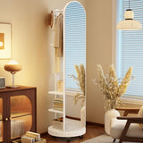 Solid Wood 360° Rotating Full Length Mirror,2-in-1 Floor Mirrors with Coat Rack and Swivel Wheels,2 Tiers of Shelves,with Hooks & Rods,Space Saving for Bedroom(White,50cm/19.7in)