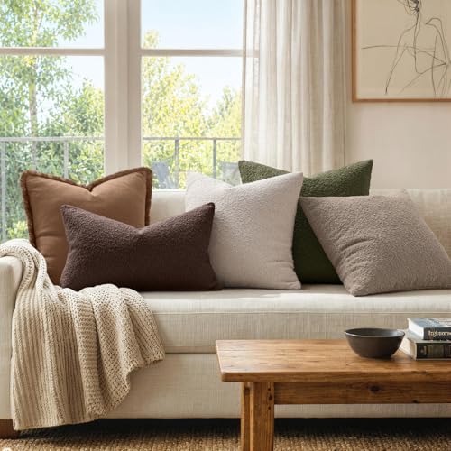 MIULEE Textured Boucle Lumbar Pillow Cover for Bed 12x20 Cocoa Brown