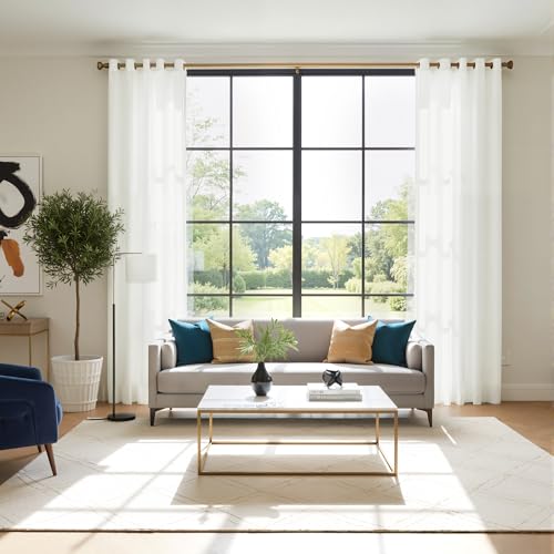 RYB HOME White Semi Sheer Curtains 84 inches Long, Non See Through Privacy Light Filtering Grommet Curtains & Drapes for Living Room Office Nursery Bedroom, 52" W x 84" L inches