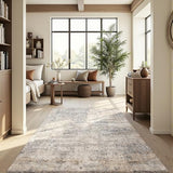 4x6 Grey Beige Washable Area Rug for Living Room, Vintage Print