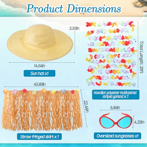Summer Hawaiian Tree Ornaments Decorations Christmas in July Straw Hat Tree Topper Tropical Garland Sunglasses for Luau Hawaiian Beach Party Supplies