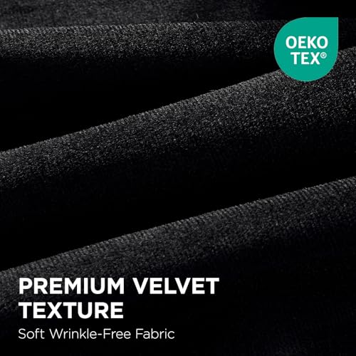Joydeco 100% Blackout Velvet Curtains 84 Inch, Luxury Thermal Insulated Black Velvet Curtains for Bedroom Living Room, Soundproof Blackout Window Drapes, Rod Pocket & Back Tab (52W x 84L)