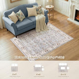 Washable Area Rug 10x12 Non-Slip Floral Carpet, Gray/Light Blue