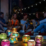 Rancco Glass Votive Candle Holder for Tealight, Romantic Mosaic Cracked Candle Holder, Candle Lamp Aromatherapy Candlescape Bowl for Valentine's Thanksgiving, Christmas Table Centerpiece, Party Decor