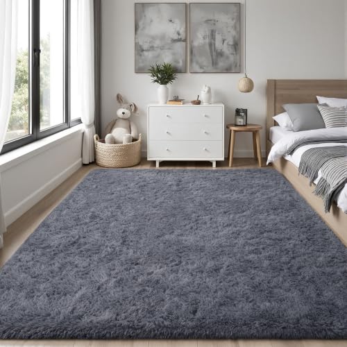 5x7 Area Rugs Living Room: Fluffy Bedroom Rug Shag Carpet Grey