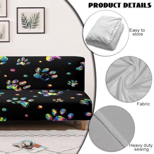 Rainbow Paw Print Armless Futon Couch Cover Black Slipcover for Futon Sofa Furniture Decor Anti Slip Couch Slipcover for Office